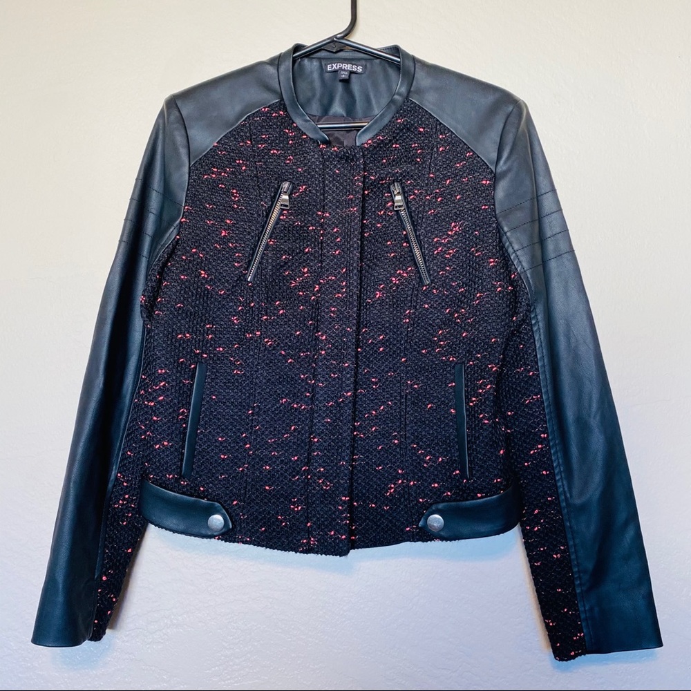 Express Tweed Faux Leather Jacket
